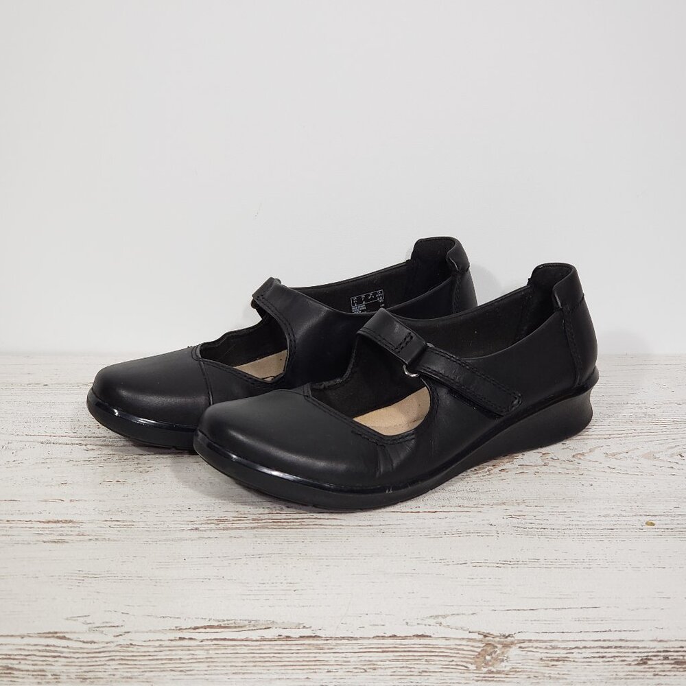 Collection by Clarks Black Leather Mary Janes  Women's Size 7 Hook & Loop Close